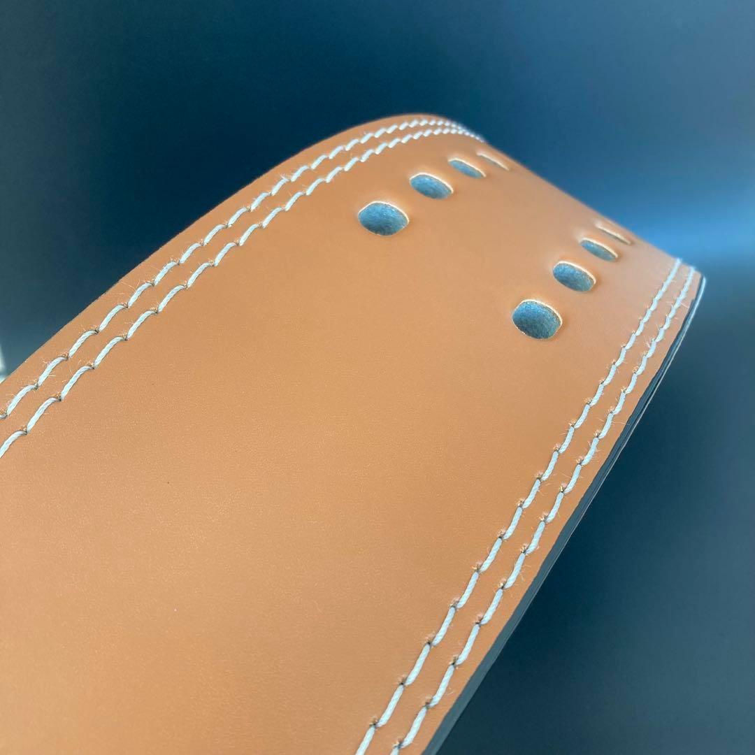 パワーベルト レバーアクション ワンタッチ可変式 M ブラウン×艶シルバー 本革