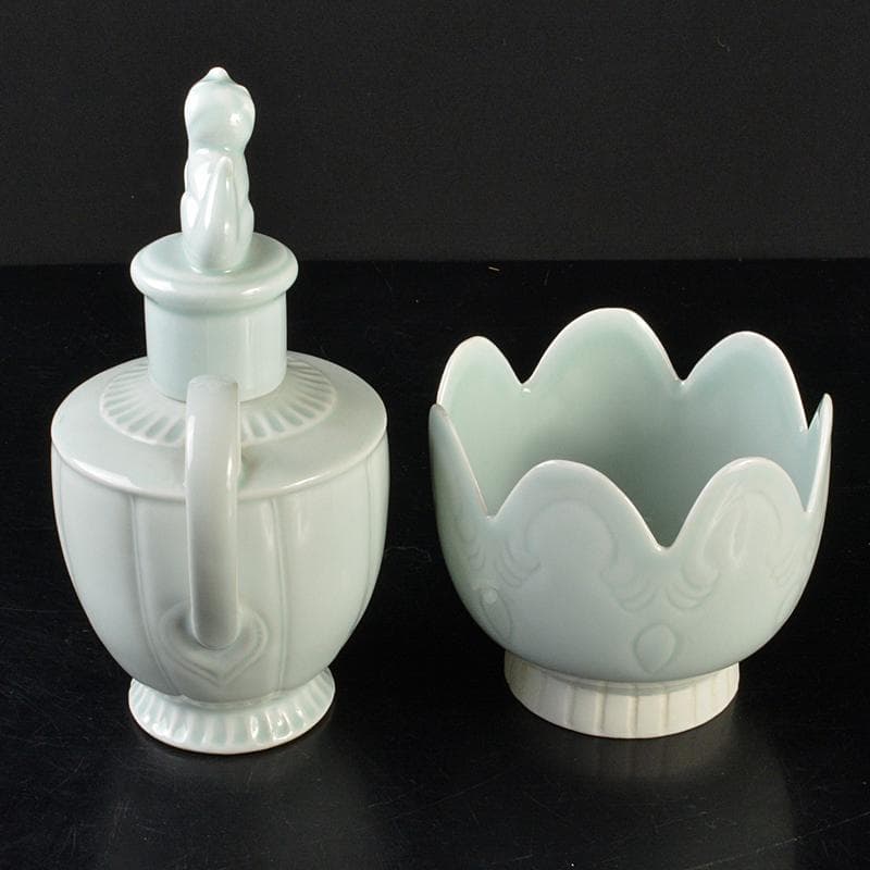 中国　影青　神獣摘　執壷　水注　輪花鉢　2点まとめて　時代箱付　M　R6422B