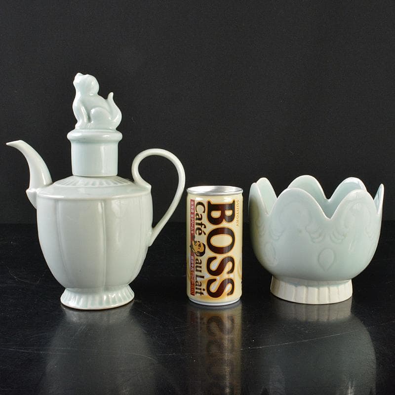 中国　影青　神獣摘　執壷　水注　輪花鉢　2点まとめて　時代箱付　M　R6422B