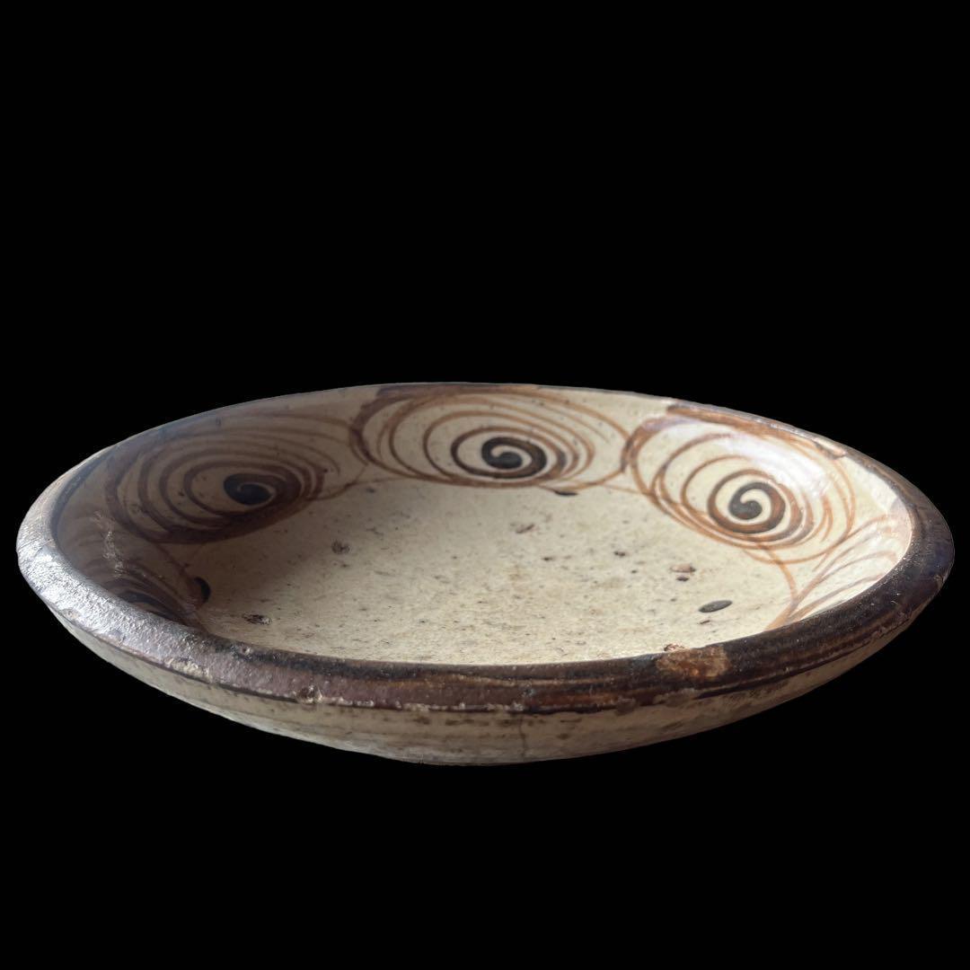 馬の目皿 石皿 古瀬戸 幕末 皿 古丹波 馬の目皿 鉄絵 白化粧 渦巻文