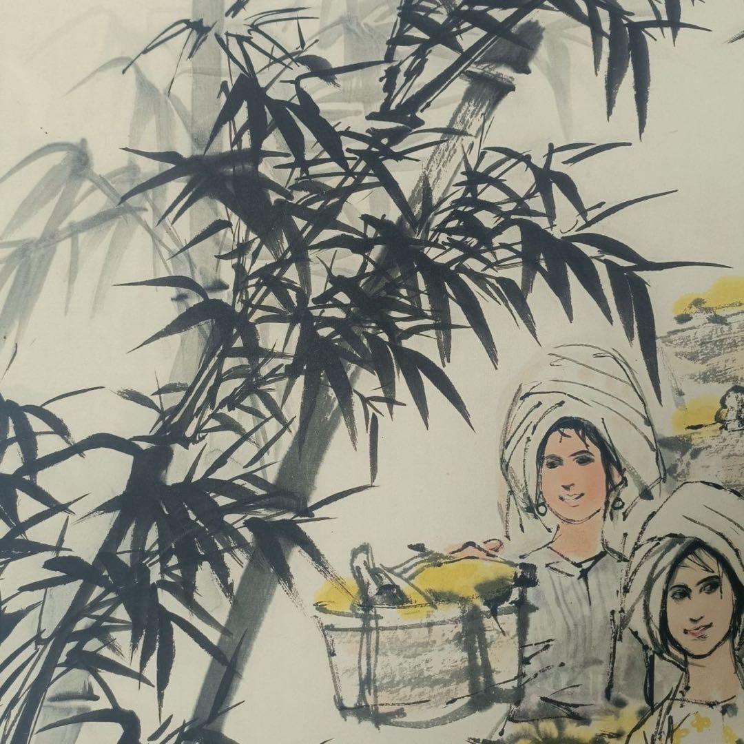 黄胄 枝青葉茂 三尺中堂画 掛軸 防偽マーク付 サイズ77×175cm