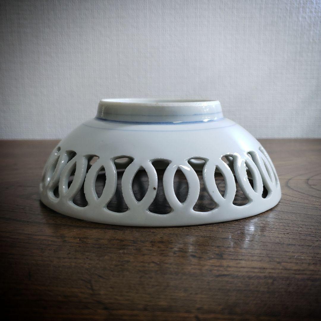 皿　菓子器　透かし　染付　鶉　輪繋鉢　藍柿右衛門　古伊万里