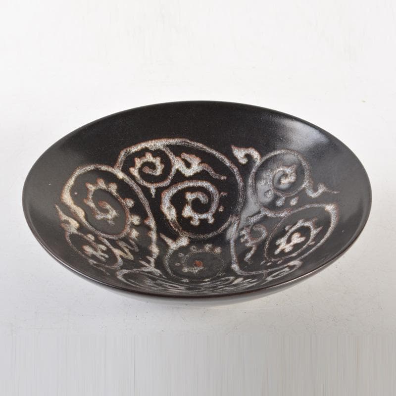 中国　黒釉　唐草文　天目茶碗　C　6518