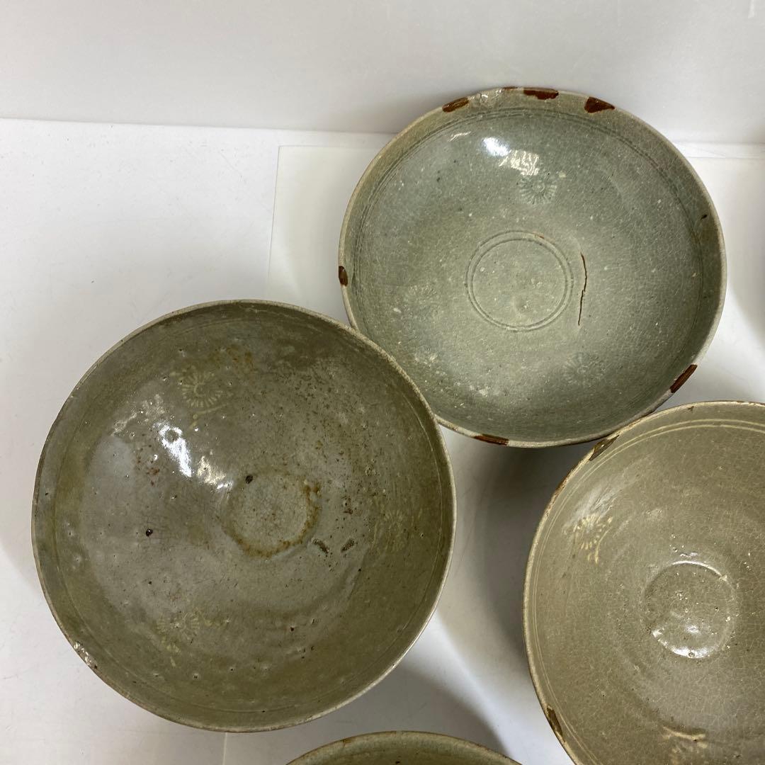 16世紀　高麗青磁　白泥象嵌鉢6点　トヒエ　東さ7-1227☆2F