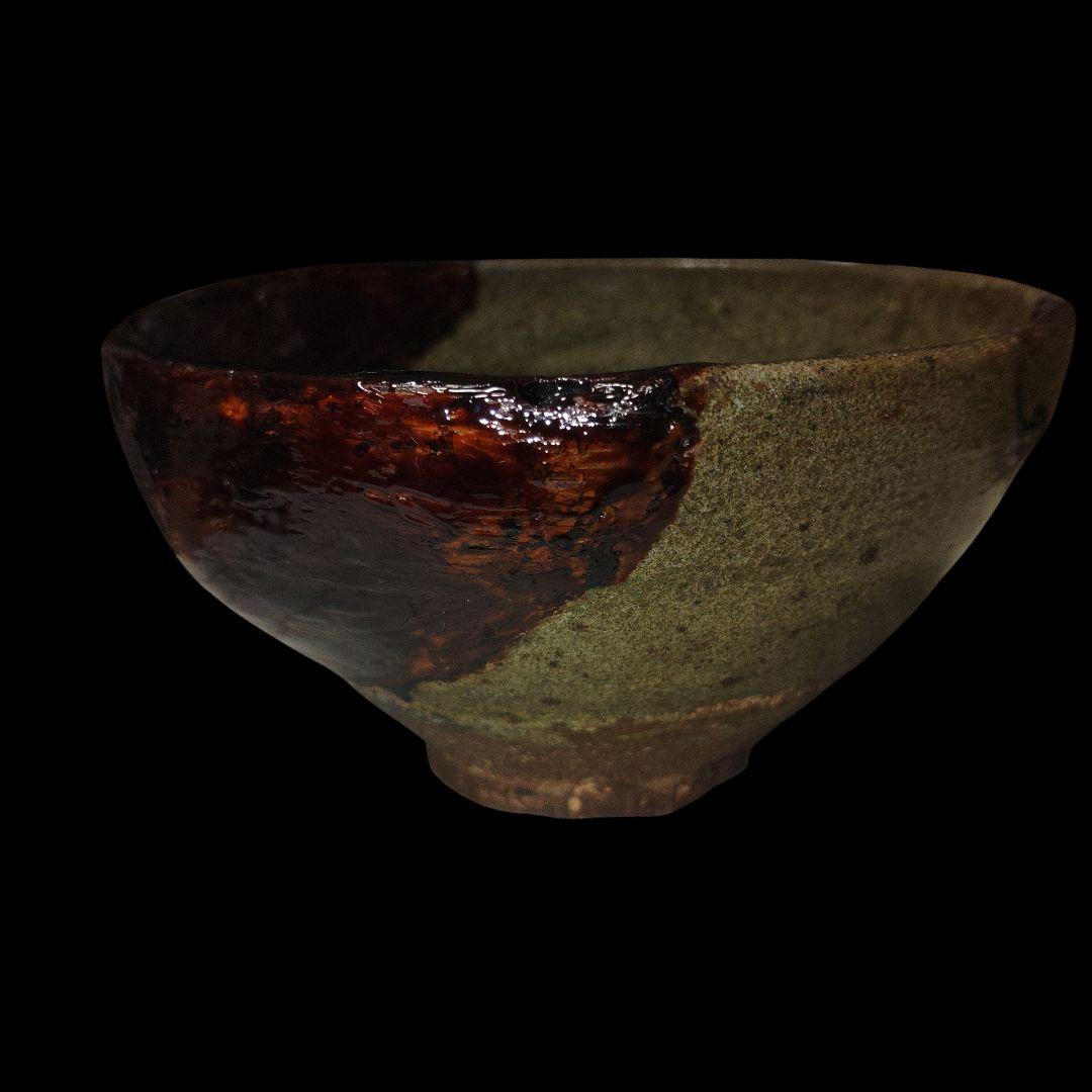 青唐津茶碗　漆継ぎ　三日月高台　茶道 木箱付き