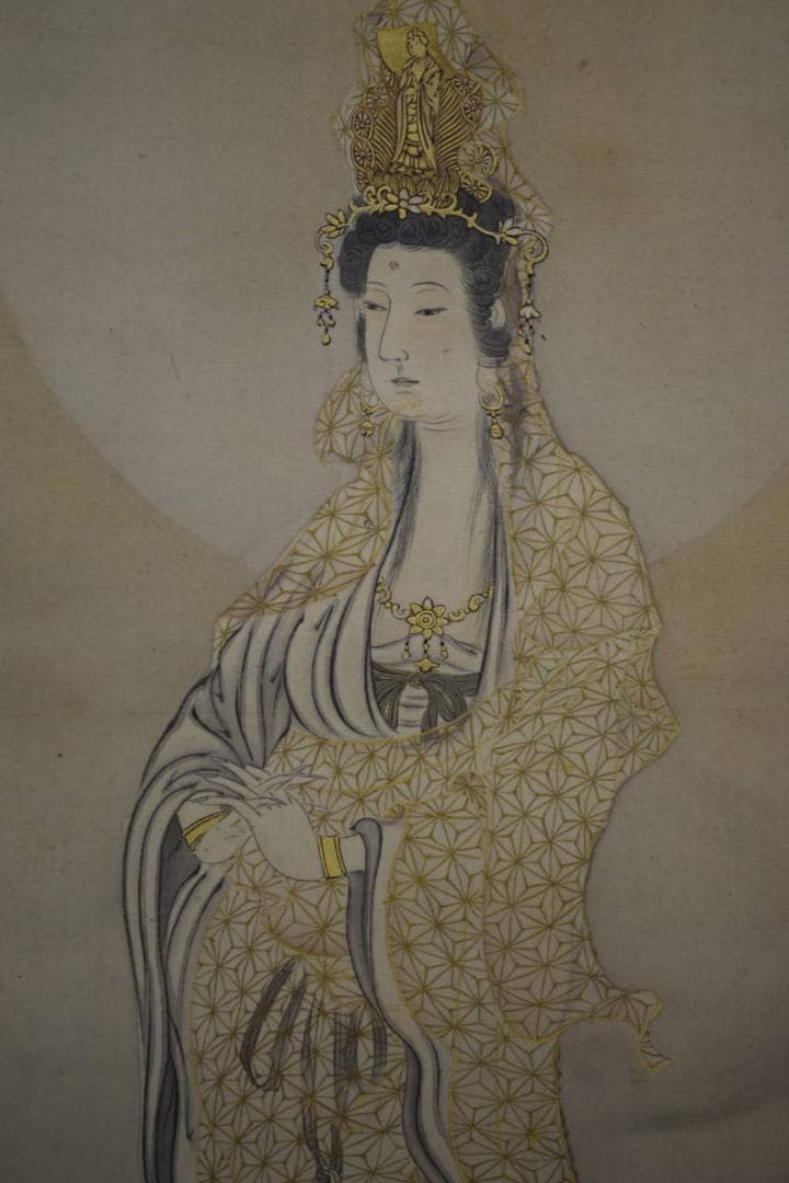 真作/光浦/観世音菩薩像図/布袋屋掛軸HH-308