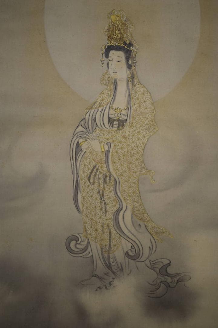 真作/光浦/観世音菩薩像図/布袋屋掛軸HH-308