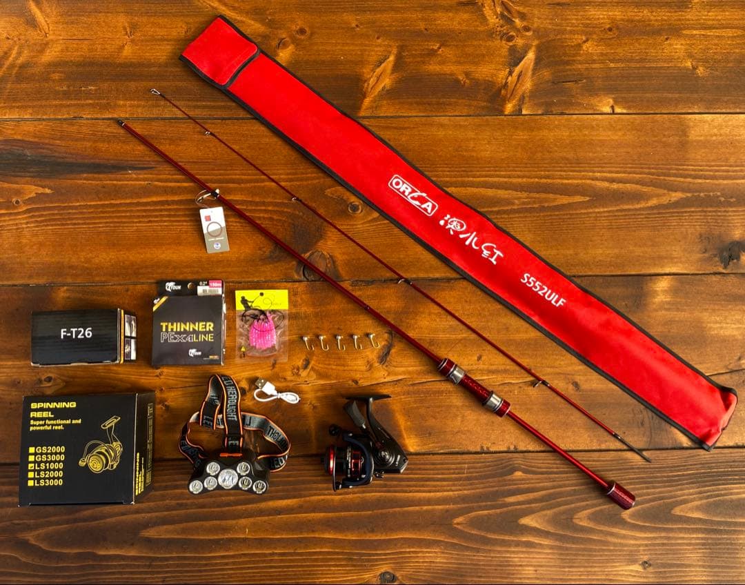 アジングセット　s552ULF アジングロッド+リール　ヘッドライト付き
