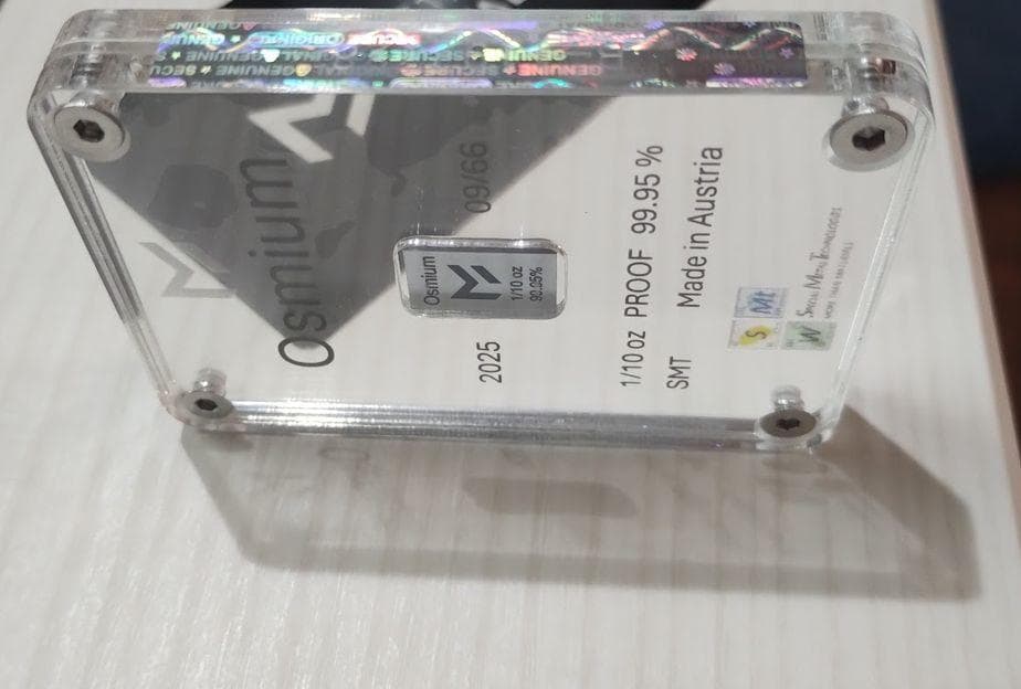 【メーカー保証書付き】オスミウム インゴット重量3.11g純度99.95%