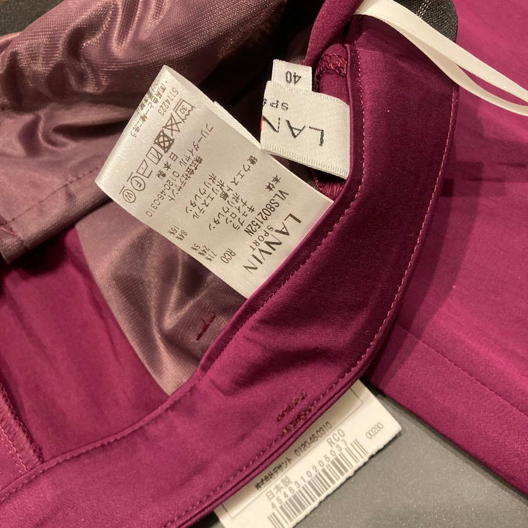 最終価格LANVIN バーガンディ サイドストライプレディースゴルフパンツ 新品