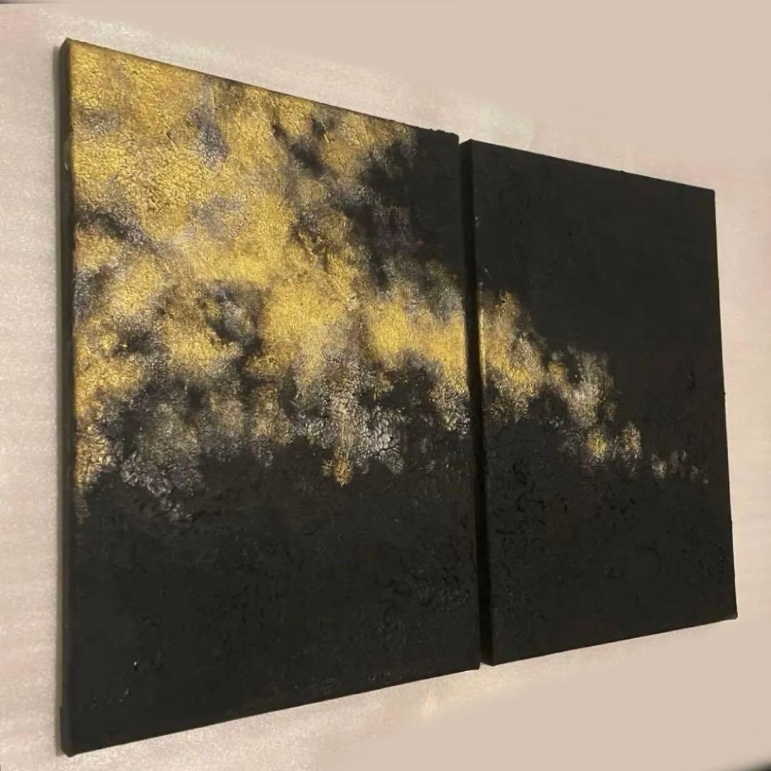 lovepipipi｜黒と金のテクスチャーアート2枚組｜絵画・現代アート