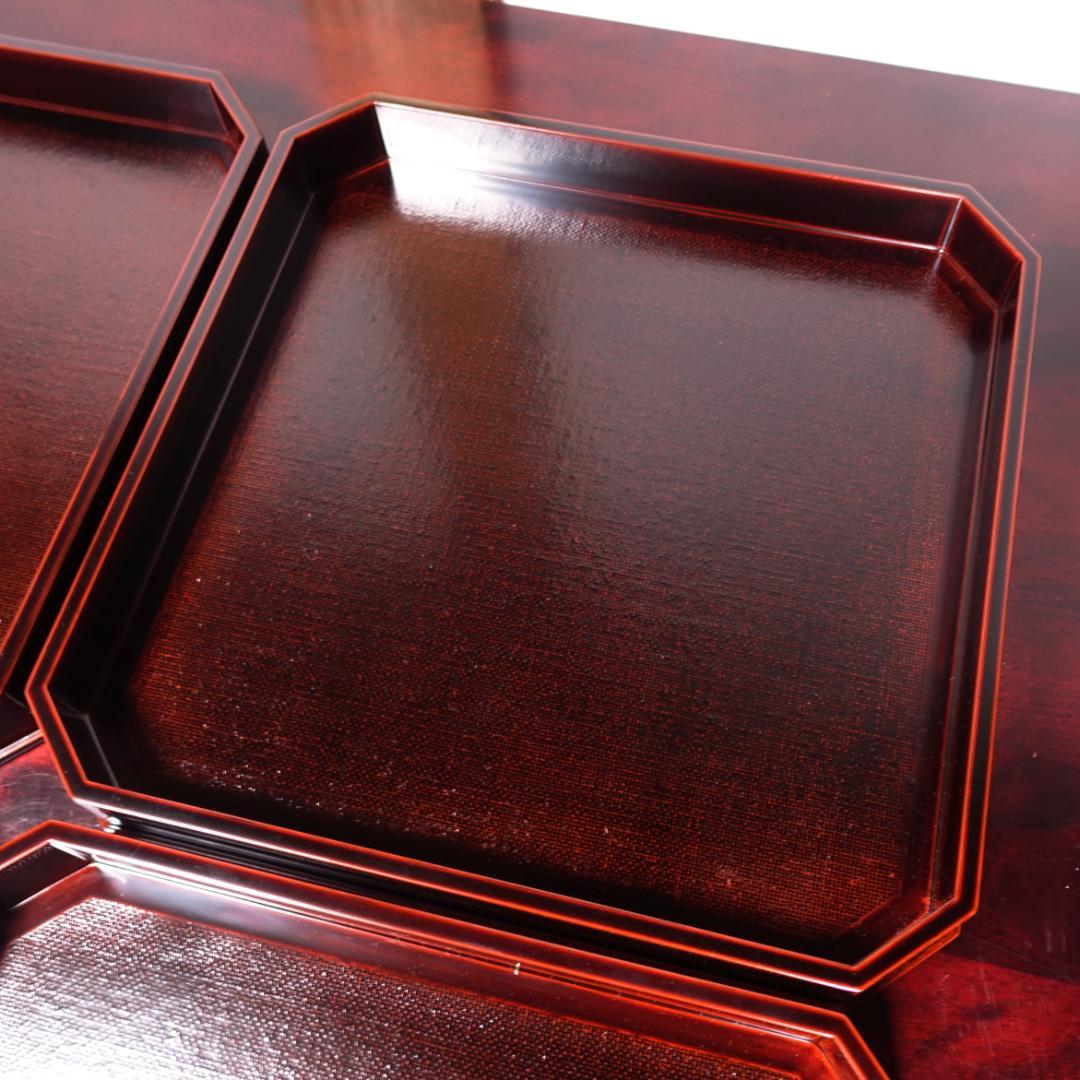 輪島塗の名店 五島屋謹製 溜塗 裏黒塗 布張 卓上膳 盆 5客 共箱