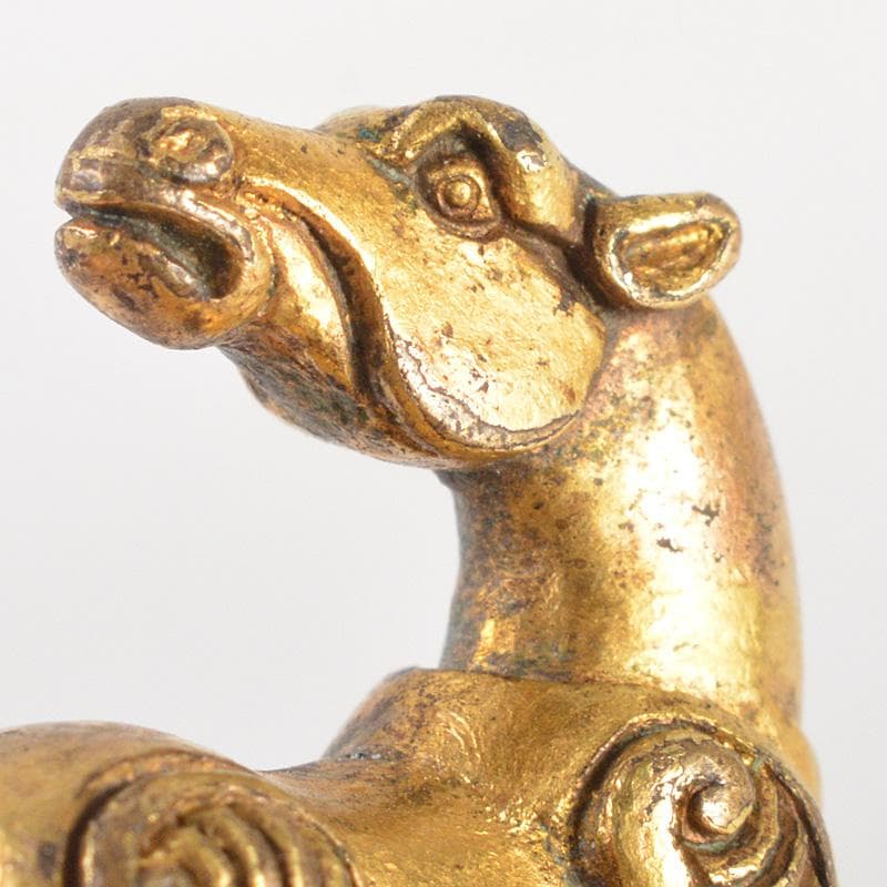 中国　古銅鍍金　馬像　紙鎮　置物　V　R7506