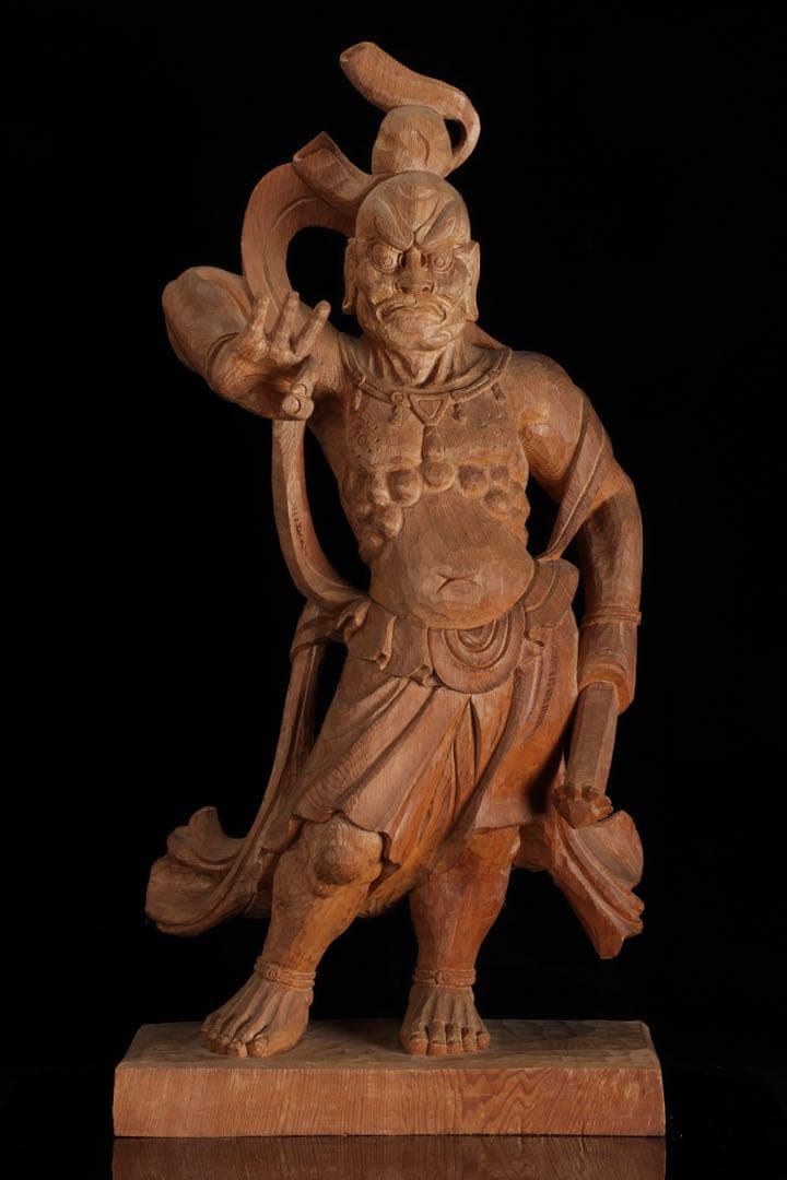 大型 木彫 仁王像 阿形 金剛力士像 59cm 仏像 一刀彫 仏教美術 古美術品