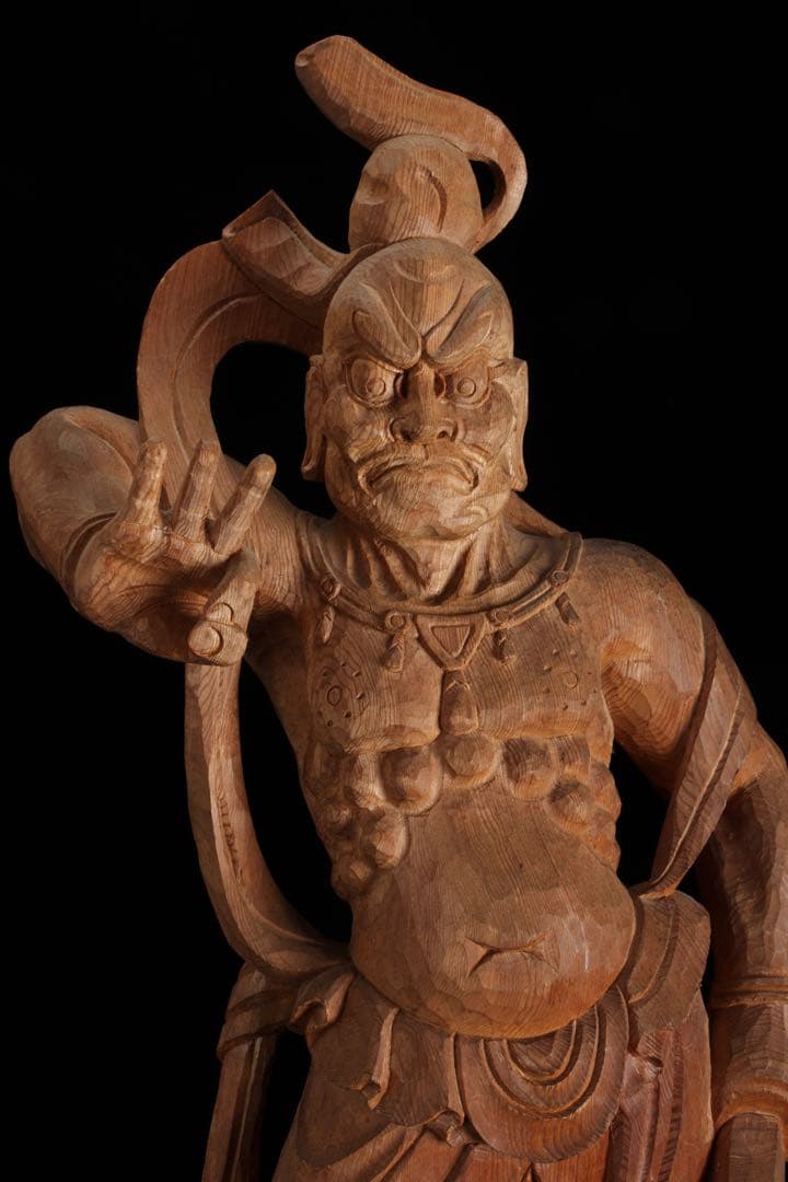 大型 木彫 仁王像 阿形 金剛力士像 59cm 仏像 一刀彫 仏教美術 古美術品