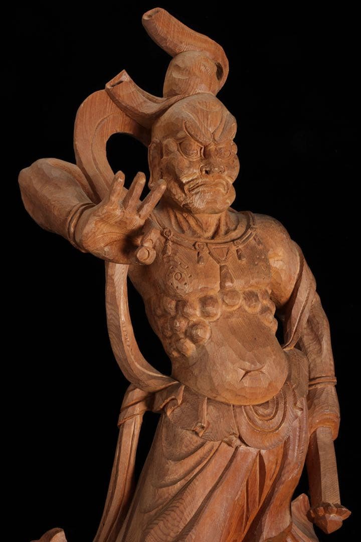 大型 木彫 仁王像 阿形 金剛力士像 59cm 仏像 一刀彫 仏教美術 古美術品