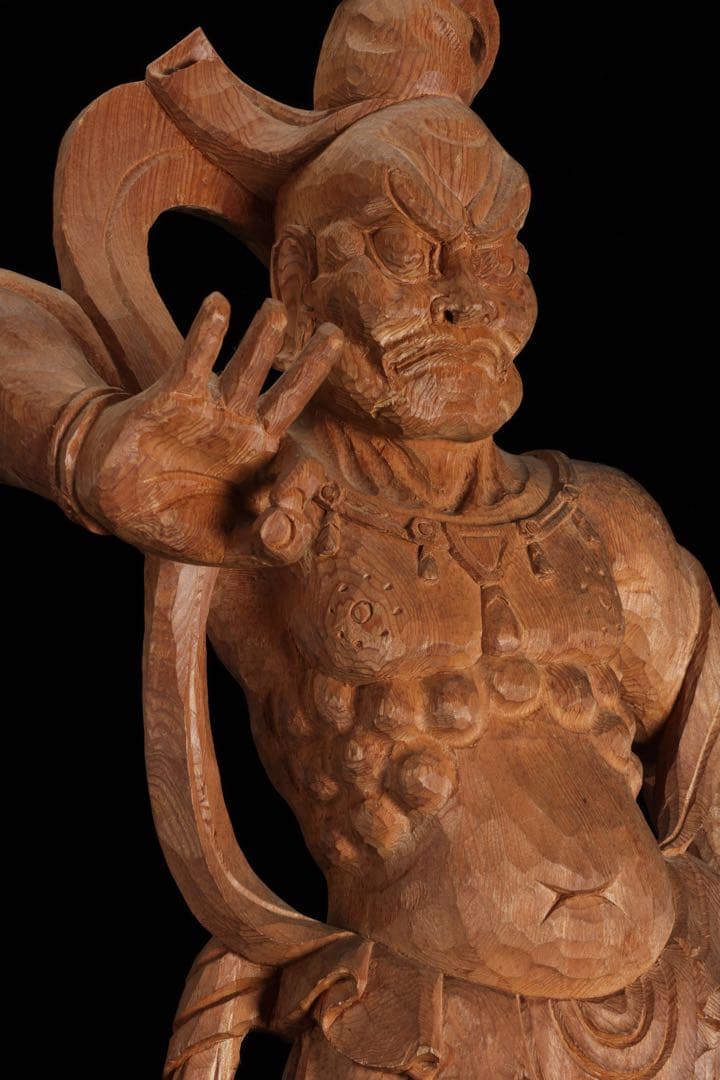 大型 木彫 仁王像 阿形 金剛力士像 59cm 仏像 一刀彫 仏教美術 古美術品