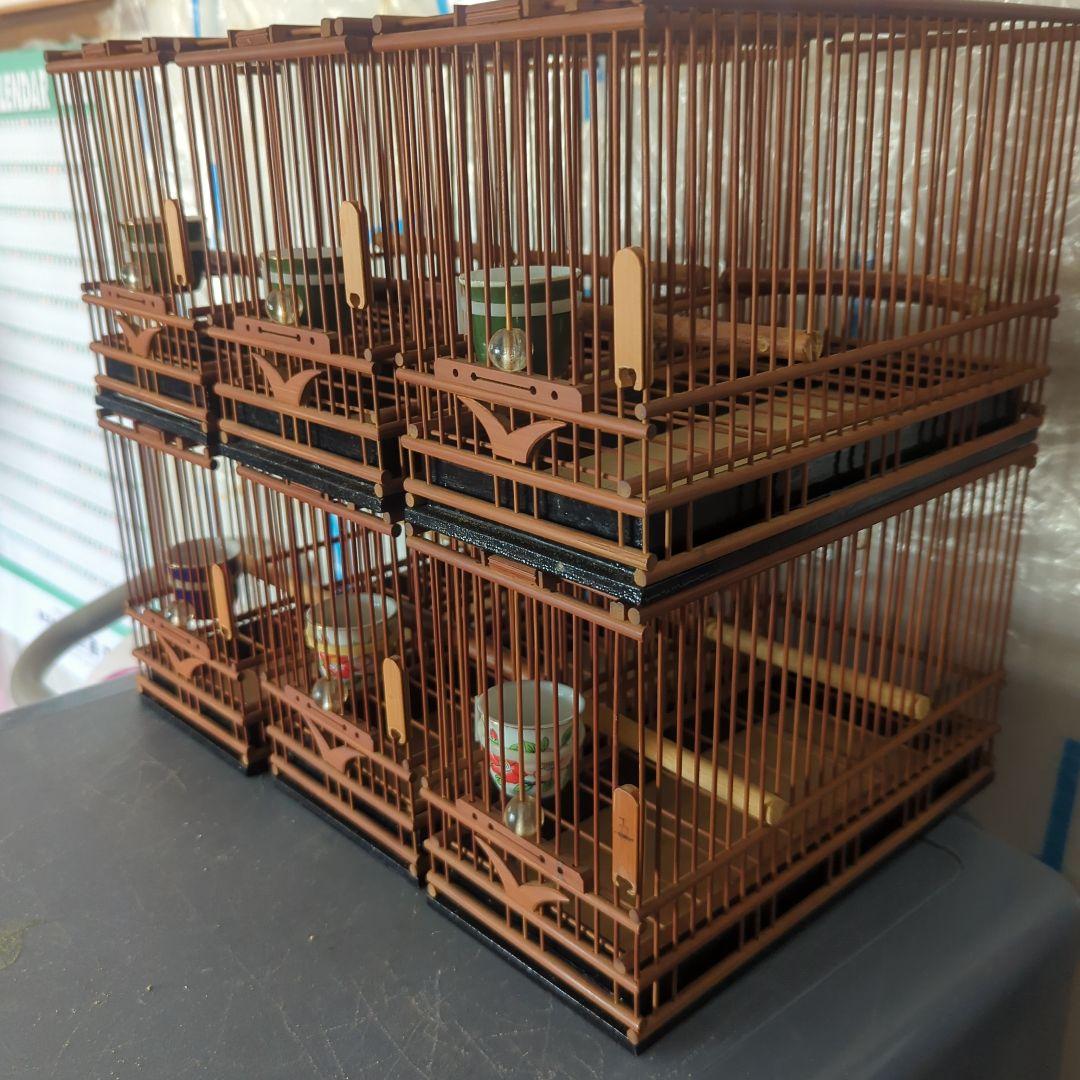 鳥籠　（６個セット）　餌猪口６個。（九谷焼）名札６枚