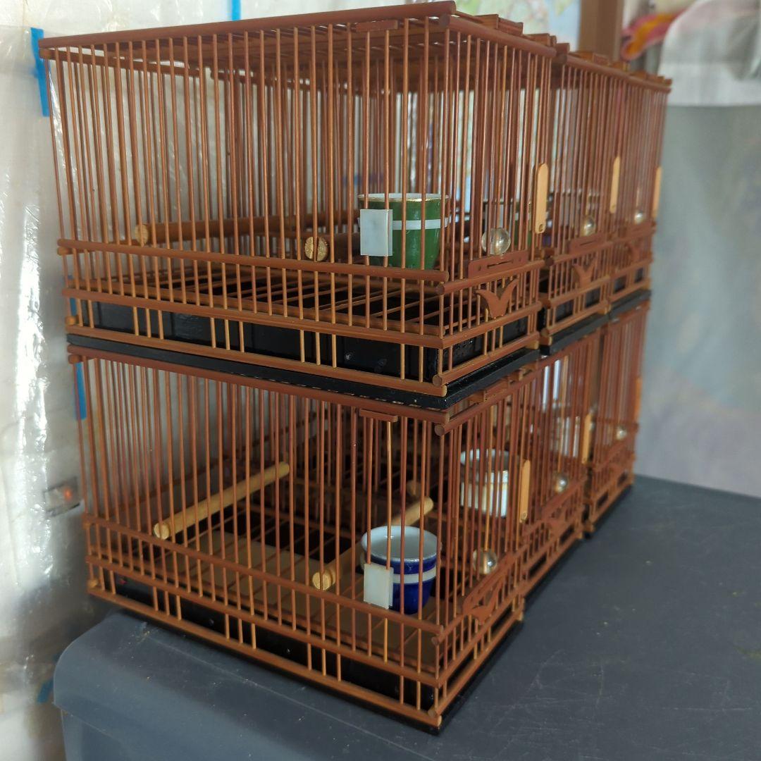 鳥籠　（６個セット）　餌猪口６個。（九谷焼）名札６枚