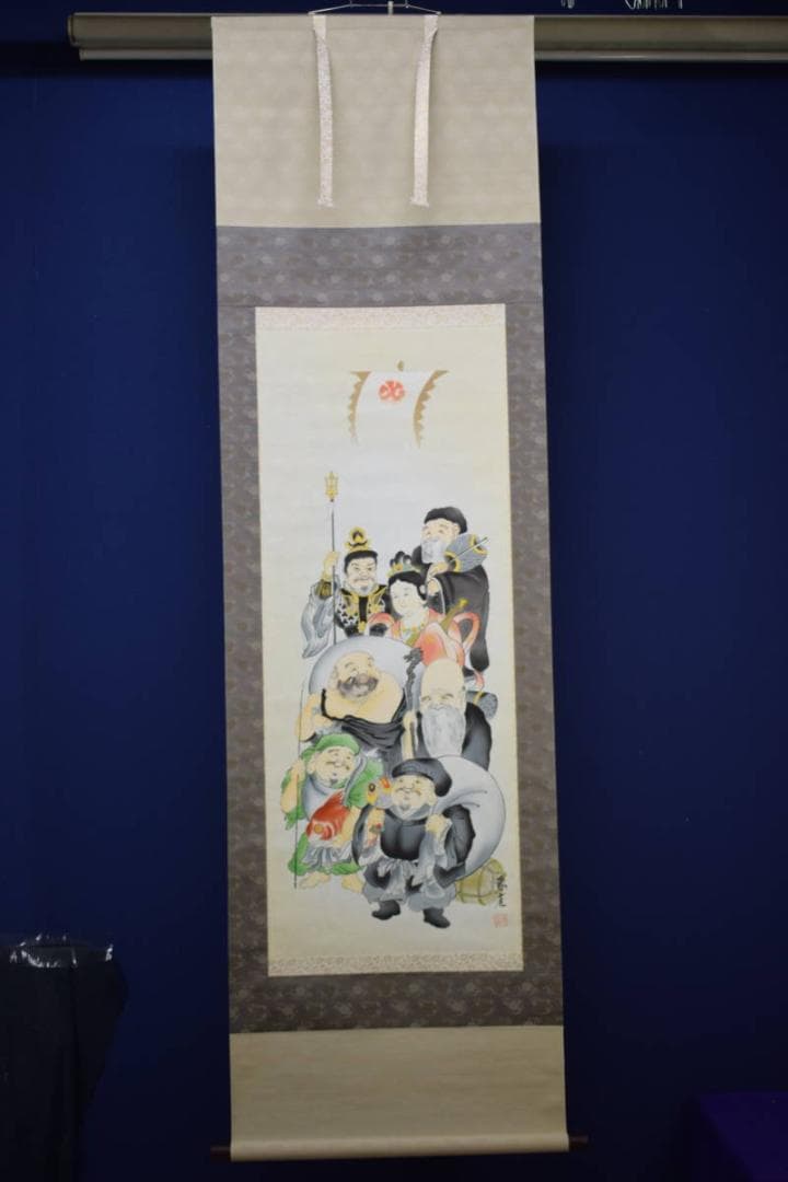 複製/恵雀/七福人図/工芸/布袋屋掛軸HF-514