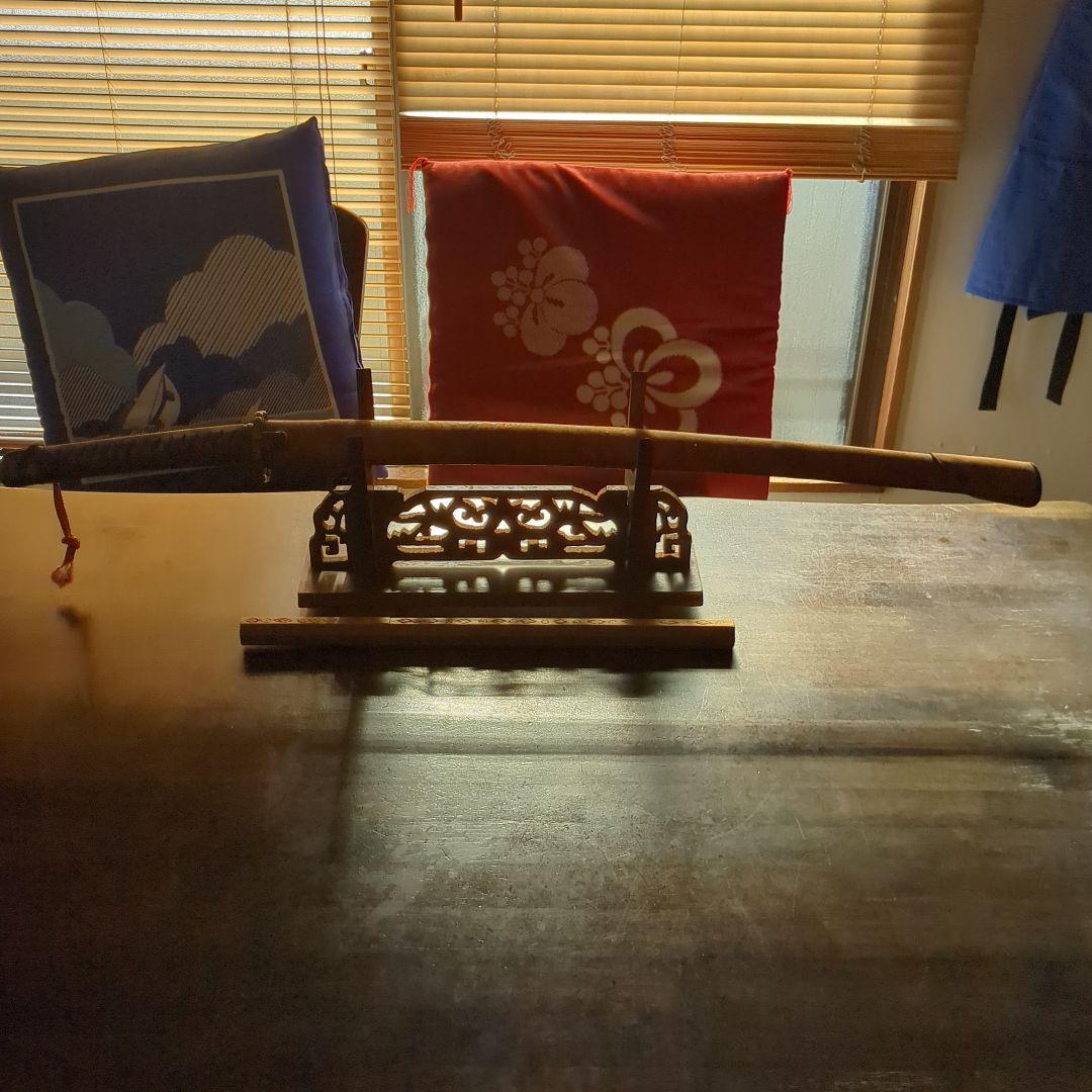 模造刀　竹光　鞣し革鞘 金属鍔(年代物)