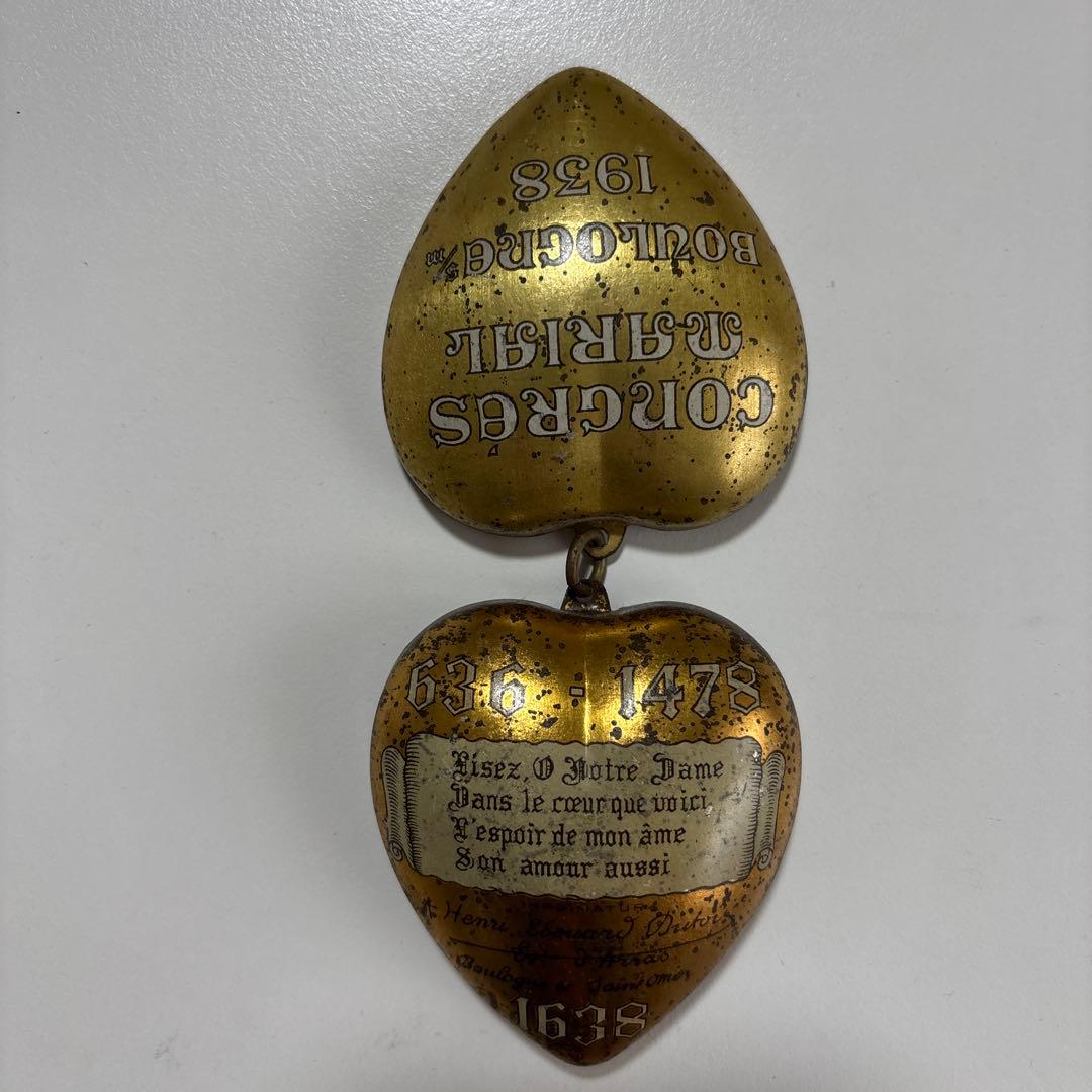 レア　ヴィンテージ　フランス　金のハート　ブリキ缶　ブリキオーナメント　小物入れ