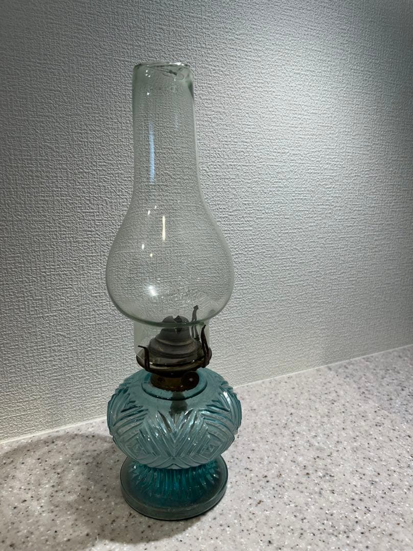 青色ガラスオイルランタン　アンティーク和物ガラス骨董品