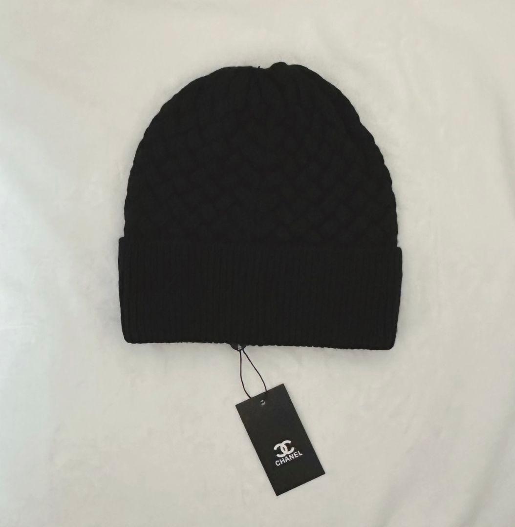 CHANEL ブラック ニット帽 編み込みデザイン新品