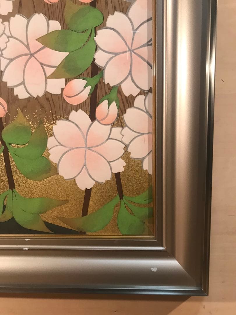 橋本明治　「杉戸絵・桜」　木版画　刷り込みサイン・作品証明シール有り