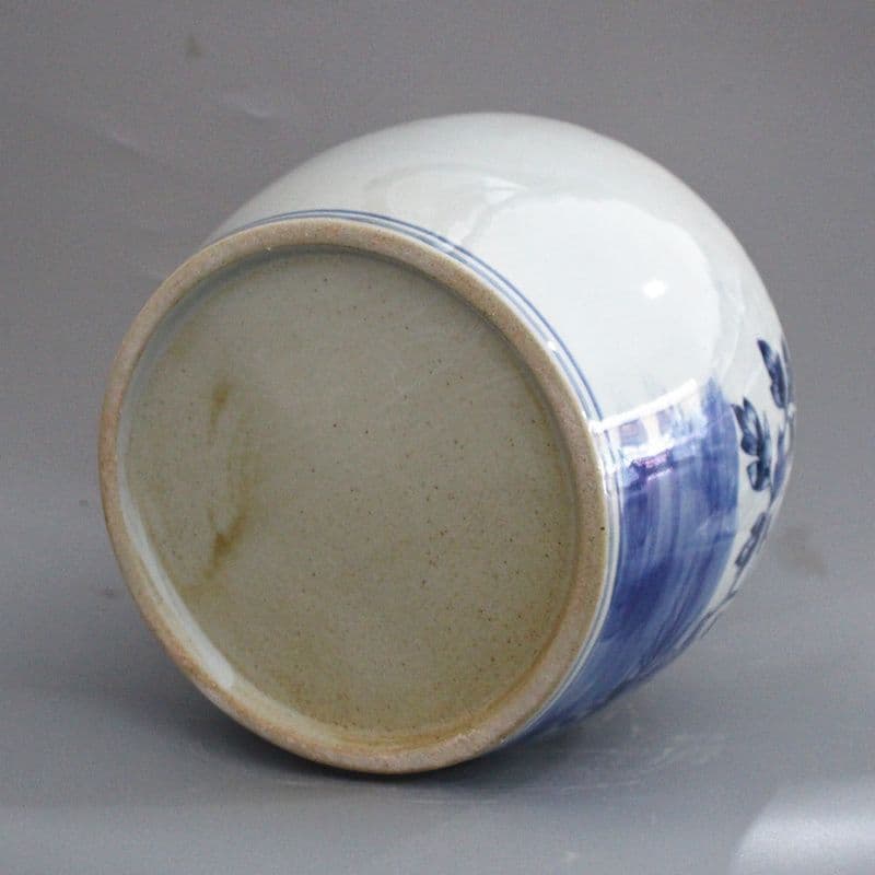 清末民国 鯖牡丹紋蓋缶 茶葉缶 景徳鎮 陶磁器 装飾品 工芸品美術品 置物