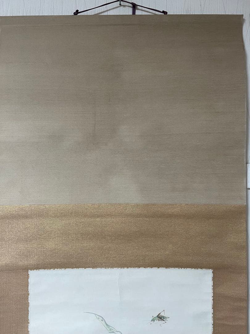 掛け軸　横物［茄子枝豆にコオロギ図］肉筆 木箱無し！