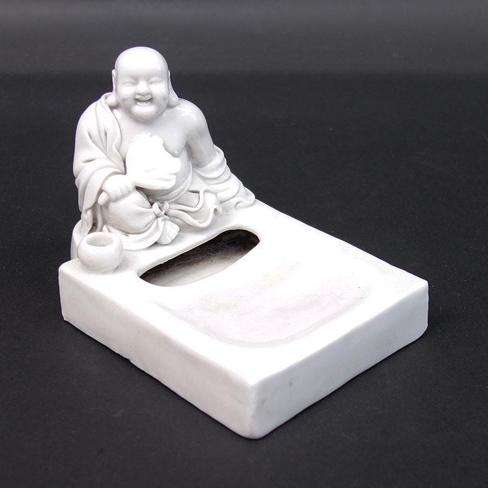 徳化窯　白磁布袋筆覘　送料無料