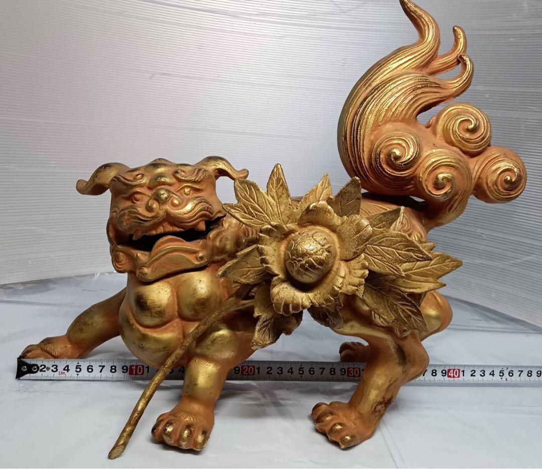 ぼたん獅子 唐獅子牡丹 城峰作 置物 縁起物 骨董品 最強の守護と富貴