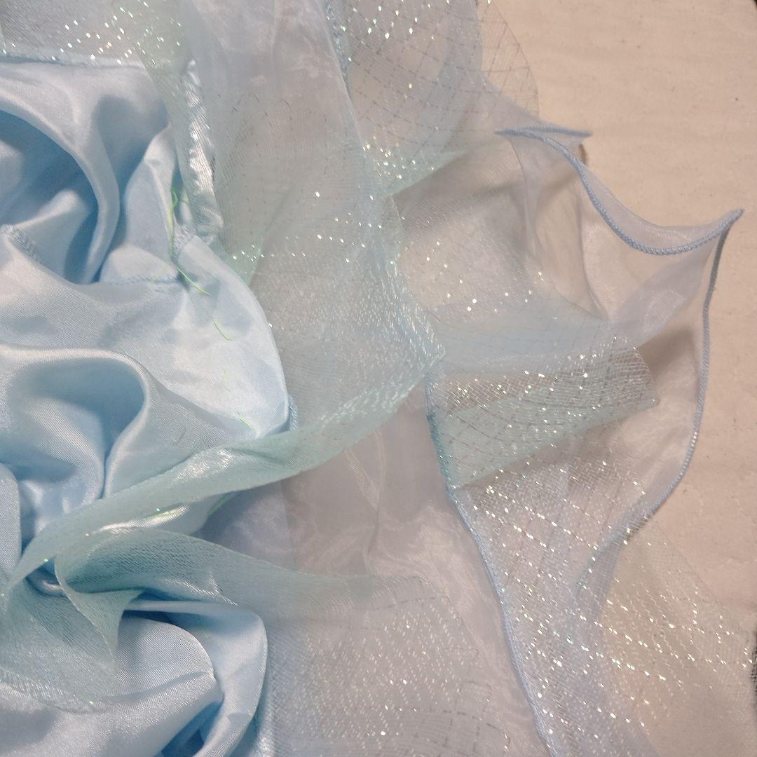 社交ダンスドレス 水色ラメ入りホースヘアーフリル付き