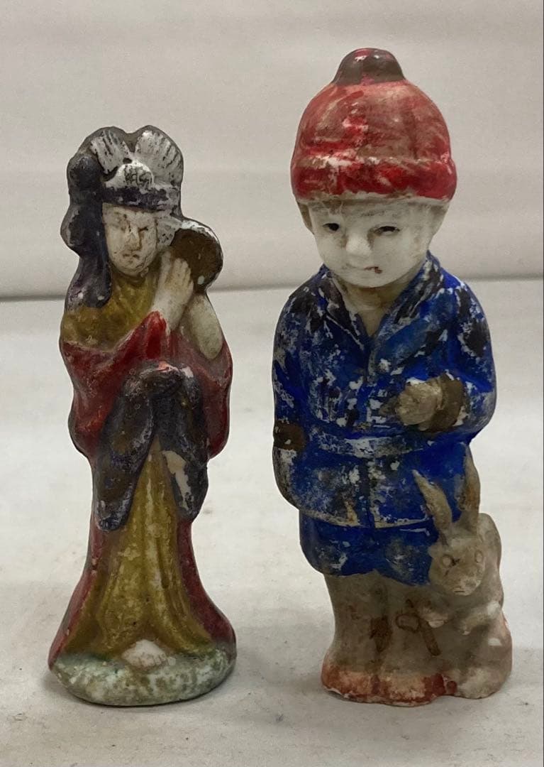 B427b「陶磁器人形 6体」戦前　レトロ　ヴィンテージ　男子　女子