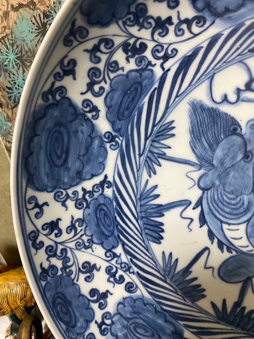 清朝　青白磁の神話的生物の皿　セット2枚