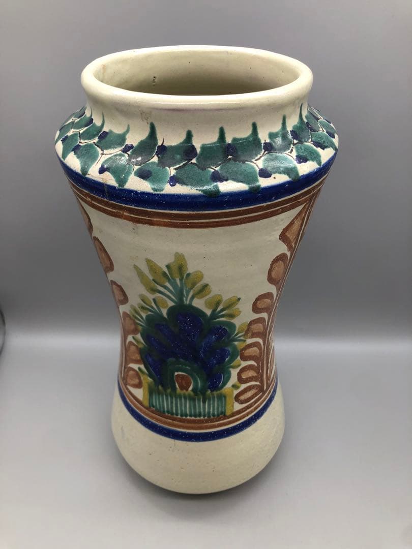 メキシコグアナファト焼ボタニカル柄ビンテージ花瓶陶器三越デパート直輸入伝統工芸品