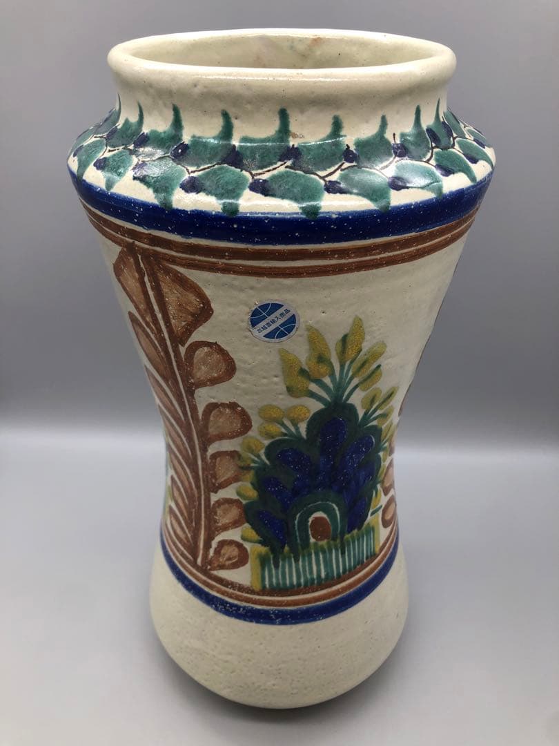 メキシコグアナファト焼ボタニカル柄ビンテージ花瓶陶器三越デパート直輸入伝統工芸品