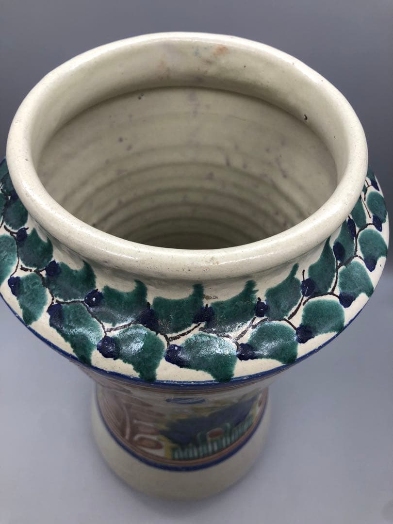 メキシコグアナファト焼ボタニカル柄ビンテージ花瓶陶器三越デパート直輸入伝統工芸品