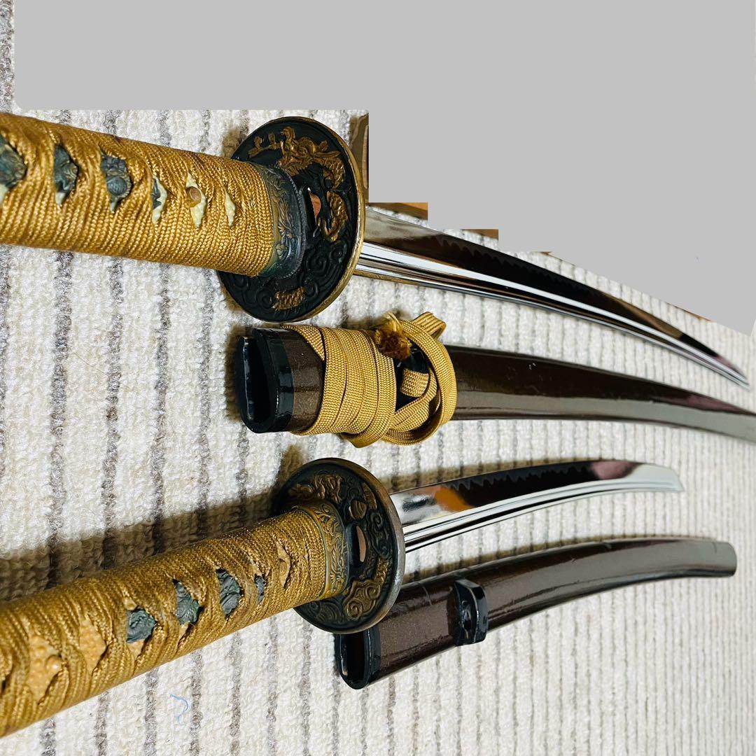 模造刀 日本刀 武具 刀剣 樋入刀身 高級刀 2本セット 太刀 脇差 (C02)