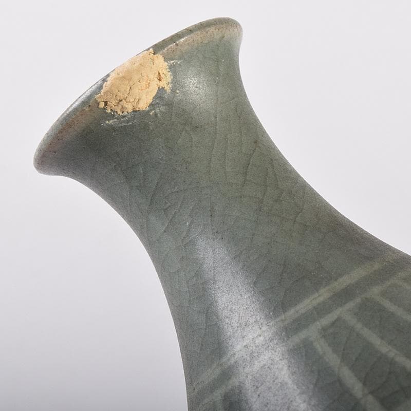 朝鮮美術　李朝　高麗青磁　象嵌花文　徳利　V　R7944