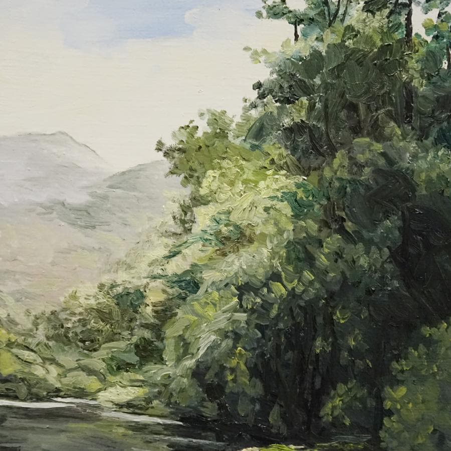 河野芸観『晩夏清水』6号 風景画 油彩 油絵 絵画 肉筆 額装 美術品