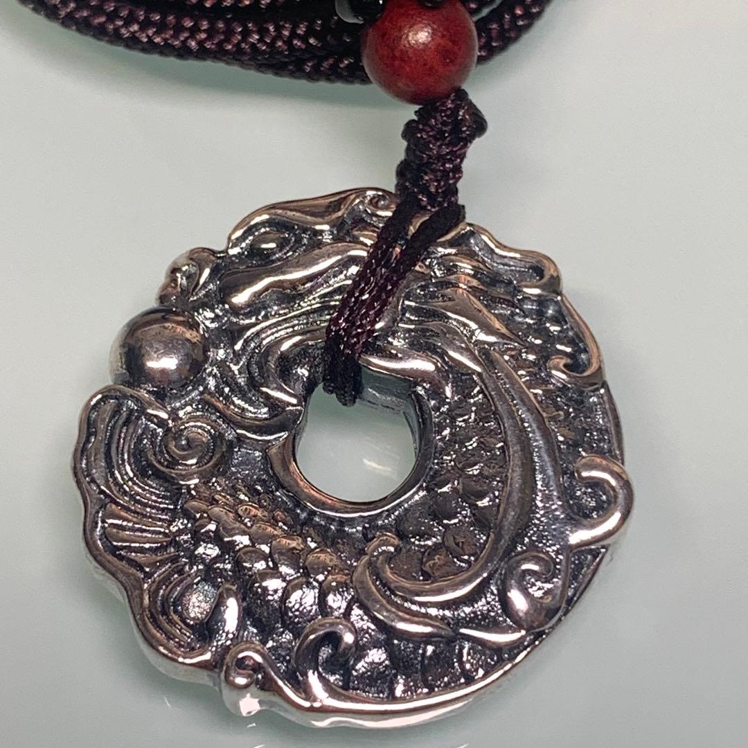 ペンダント　ネクレス　純銀製品　銀貨　銀龍　道教　開光済み　本物保証