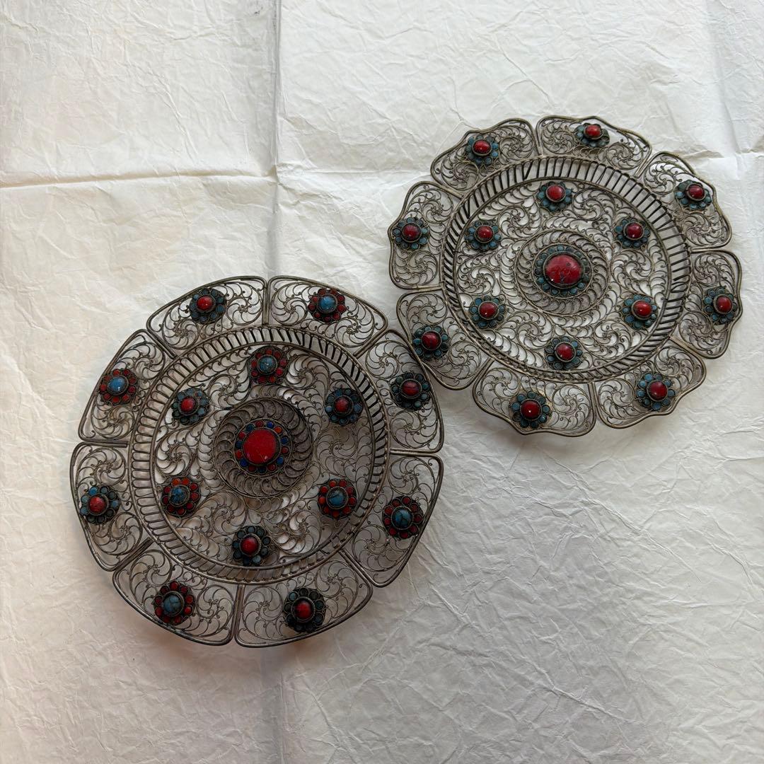 チベット アンティークフリグリーお皿 2枚セット