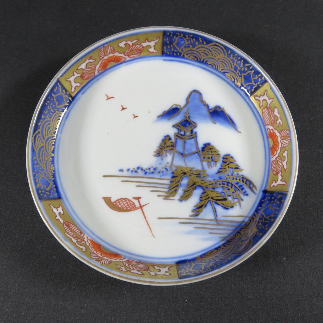 小皿 金彩 色絵 5枚 古伊万里 山水 取り皿 山 舟
