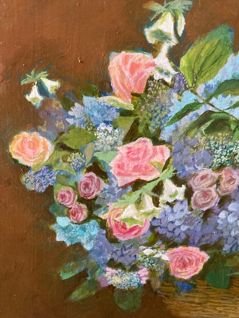 油彩画　「　花　かご　」　原画　F6