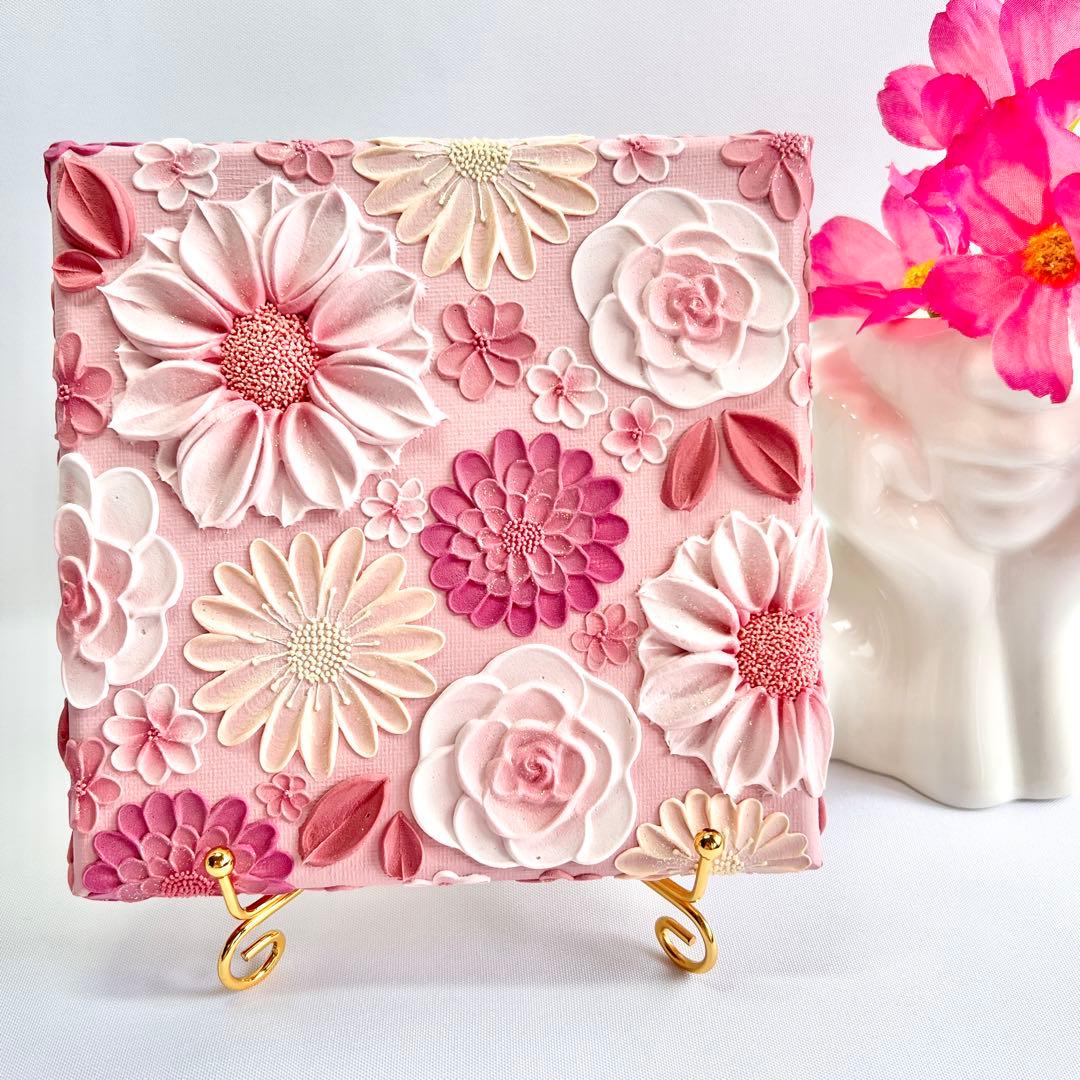 テクスチャーアート　絵画　インテリアアート　花　立体　絵　北欧インテリア　花の絵