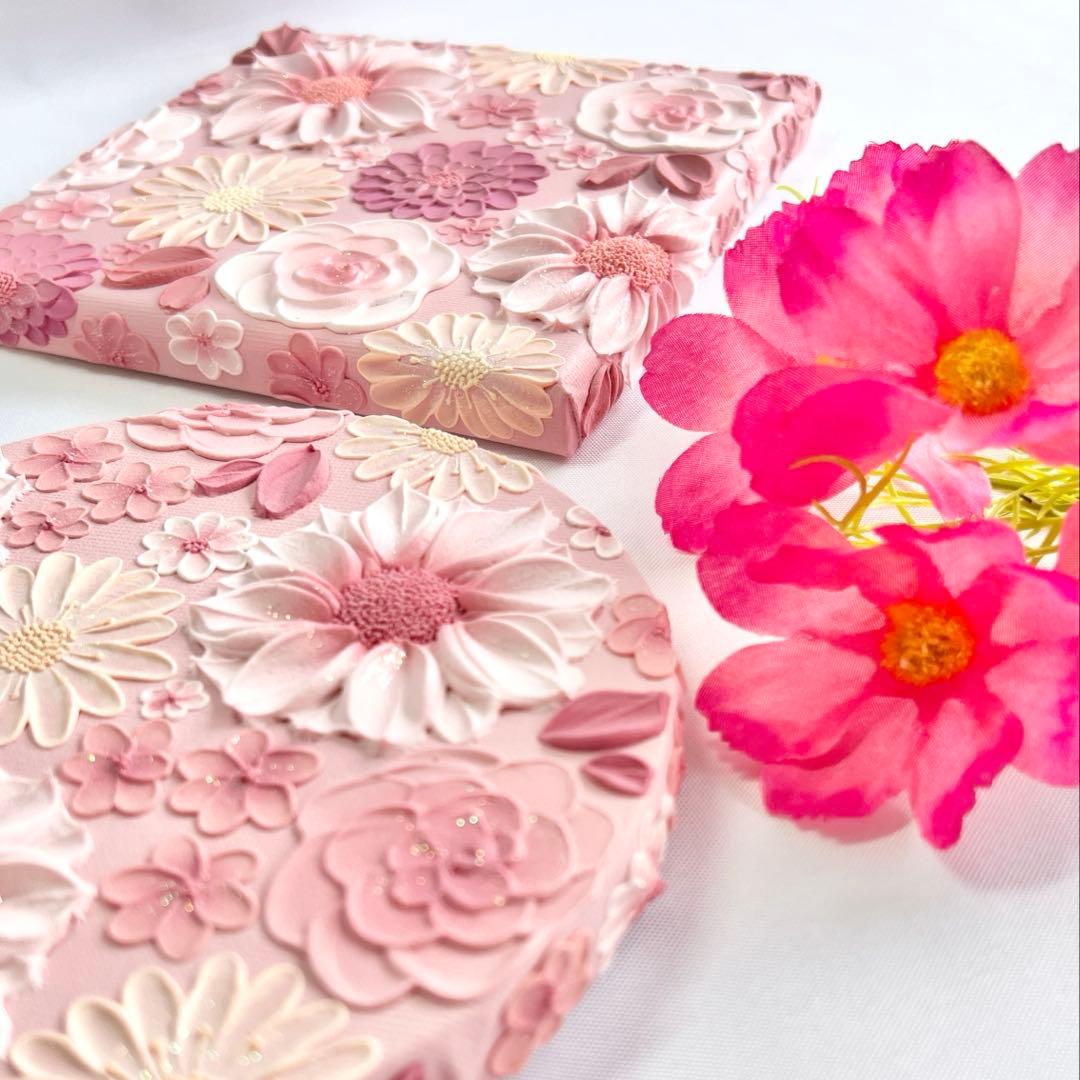 テクスチャーアート　絵画　インテリアアート　花　立体　絵　北欧インテリア　花の絵