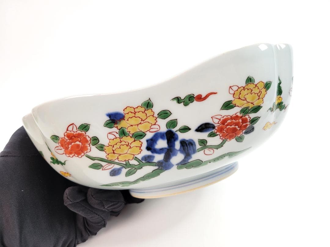 彌左衛門作 染錦万暦龍鳳凰絵 花形大鉢 古伊万里　コレクション　骨董品