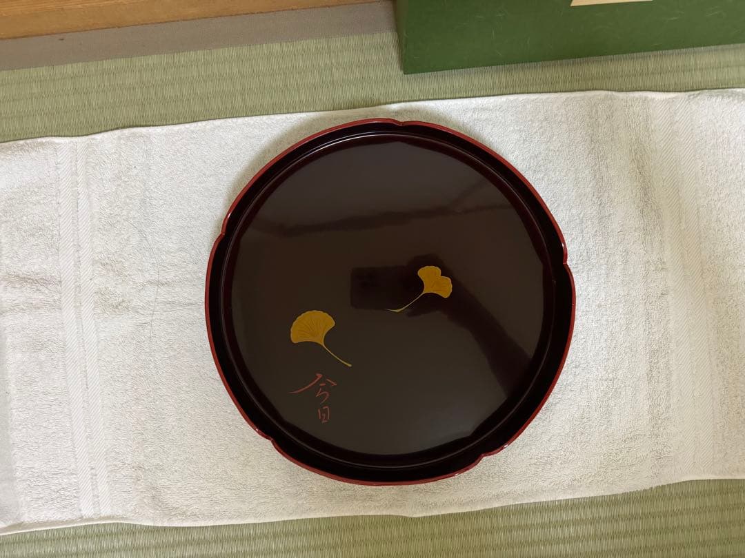 千歳盆 堅地本漆塗 溜真塗爪紅 今日入 化粧箱付き 新品未使用